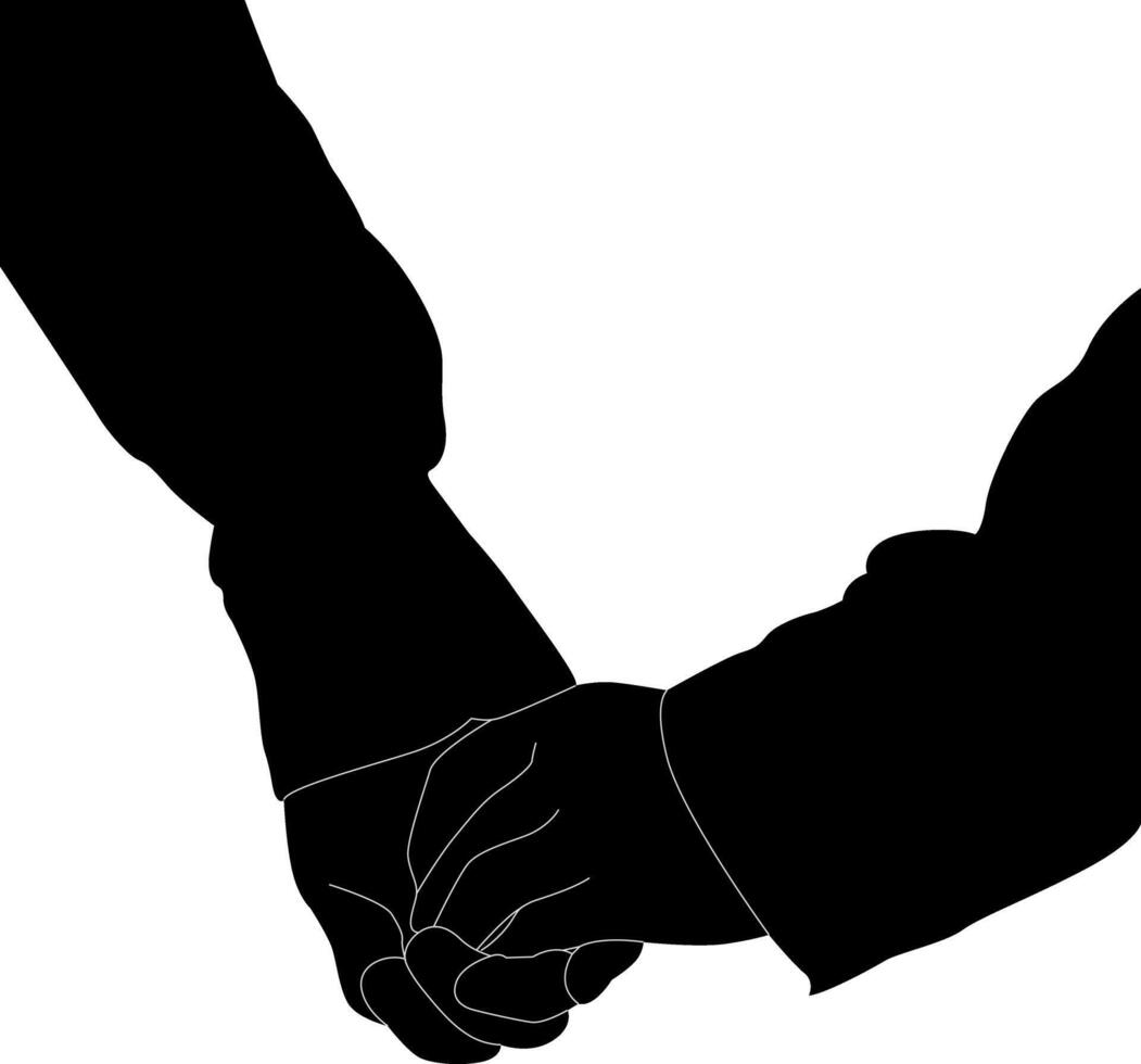 Silhouette couple hand holding vector