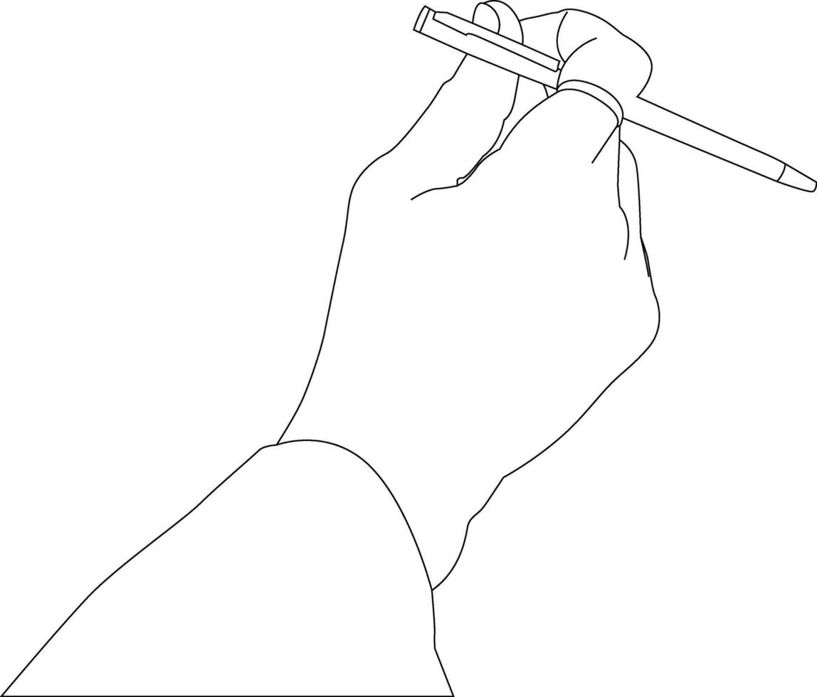 One line drawing hand holding pen vector
