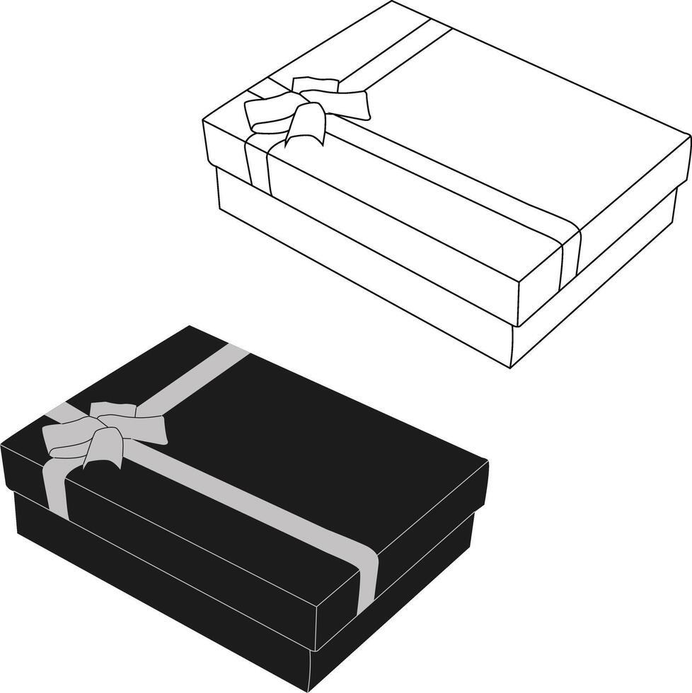 Shillouette and outline gift box vector