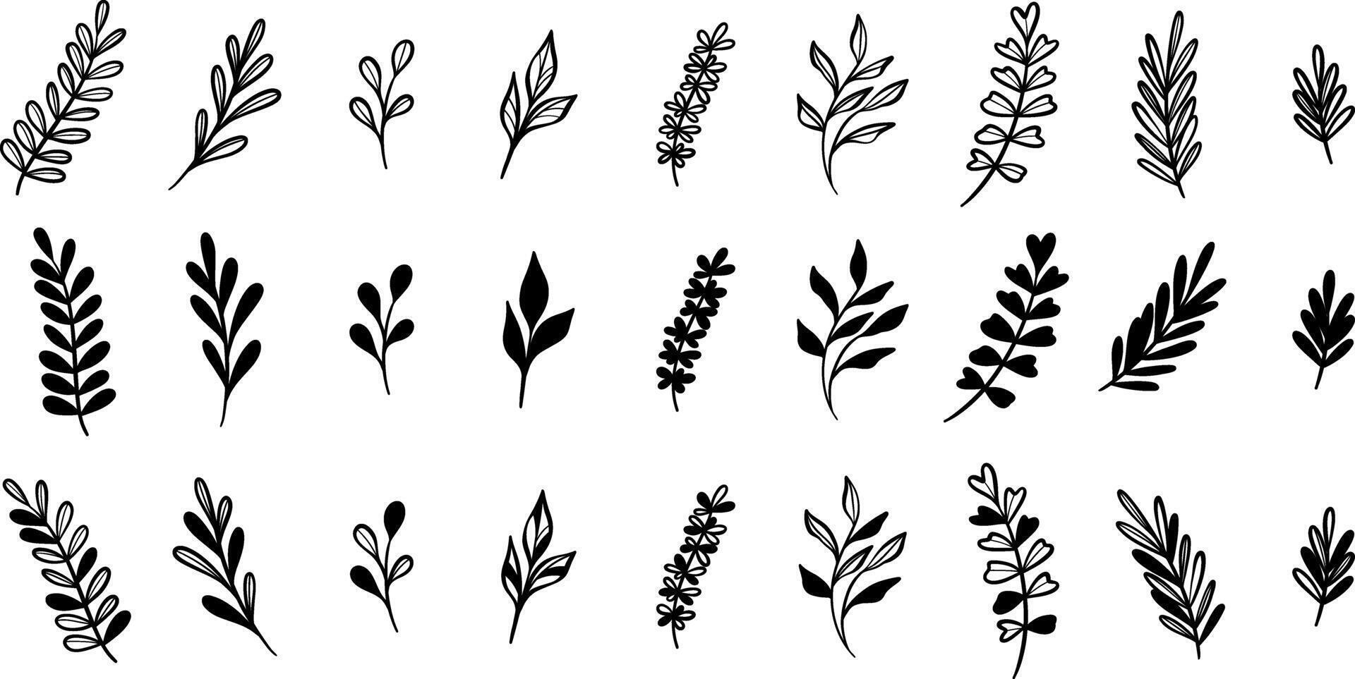 Cute leaf doodle illustration set, modern isolated clip art element collection vector