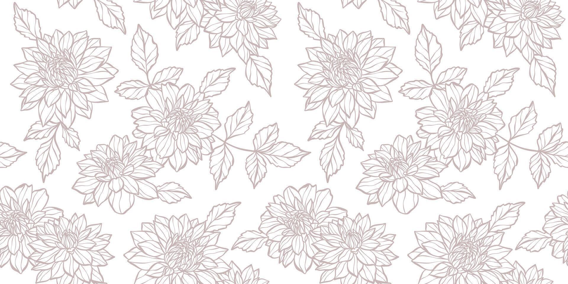 White dahlia seamless pattern backgorund, elegant floral print, vintage wallpaper design with daisy flowers vector
