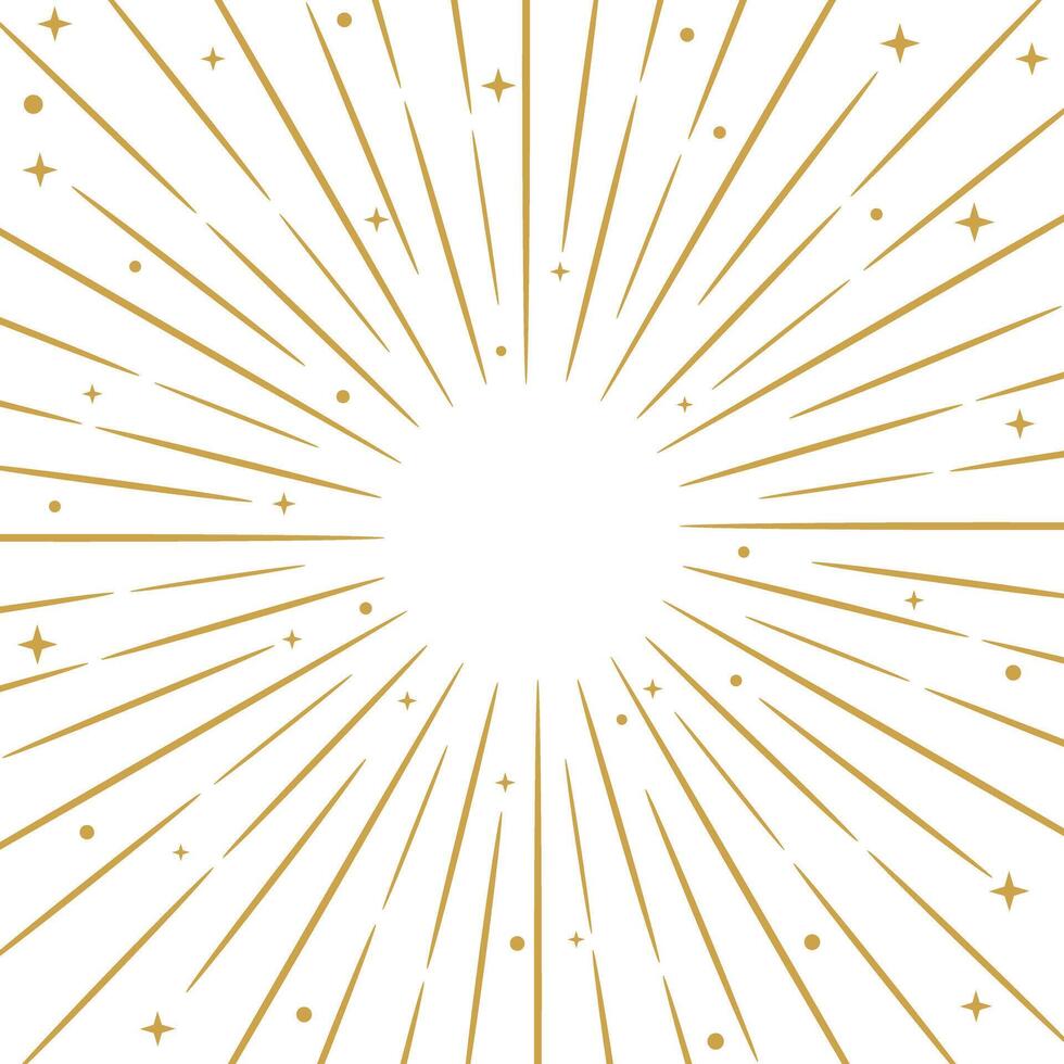 oro rayos de sol marco con estrellas, rayo de sol fondo vector