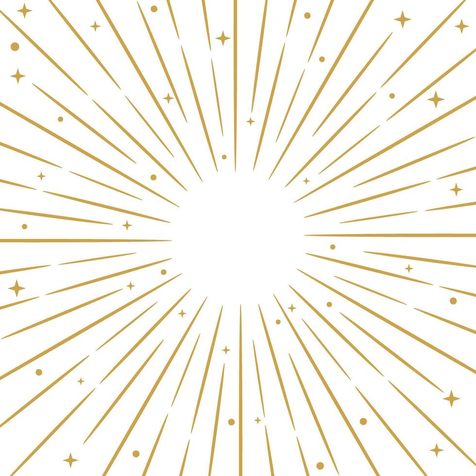 Gold sunburst frame with stars, sunray backgorund vector