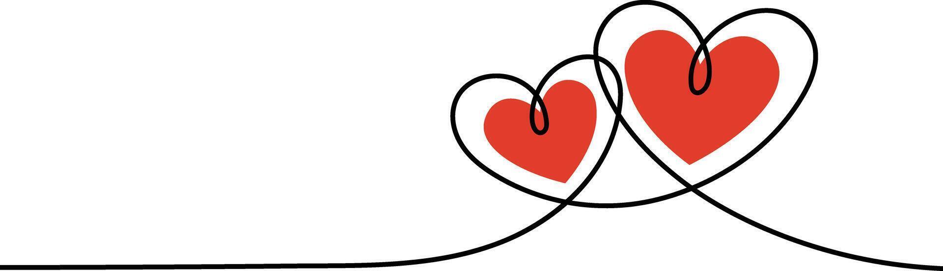 Line art valentine's card banner design, heart shape single line illustration, isolated vector