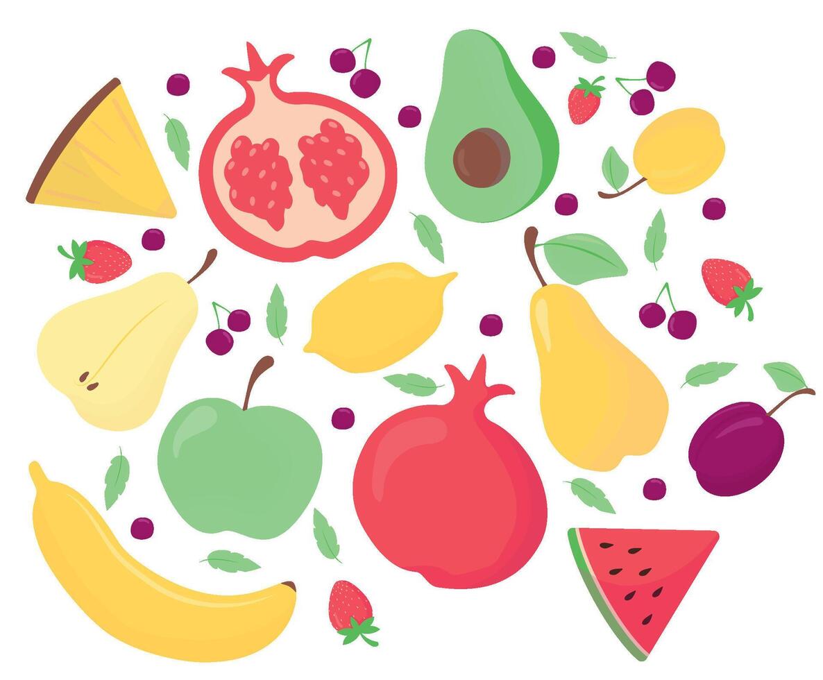Collection of fresh fruits. Illustration of fresh food, design elements isolated on white background. illustration set. vector