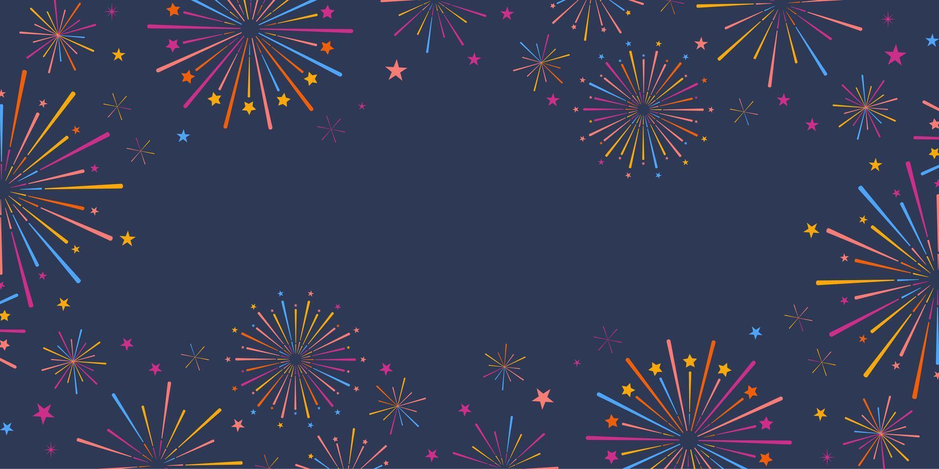 vistoso carnaval o cumpleaños celebracion antecedentes con fuegos artificiales, fiesta celebracion fondo de pantalla marco diseño con vistoso Fuegos artificiales elementos, marco concepto vector