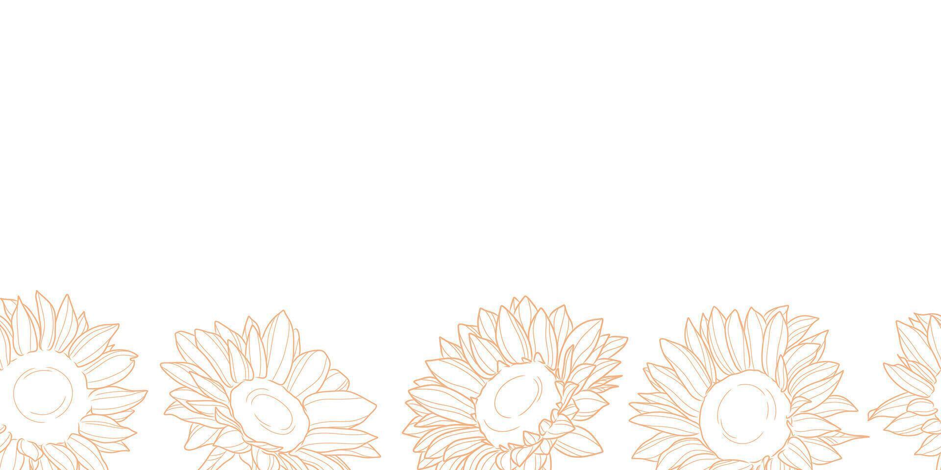 Sunflower border, seamless repeating line art floral banner design isolated vector