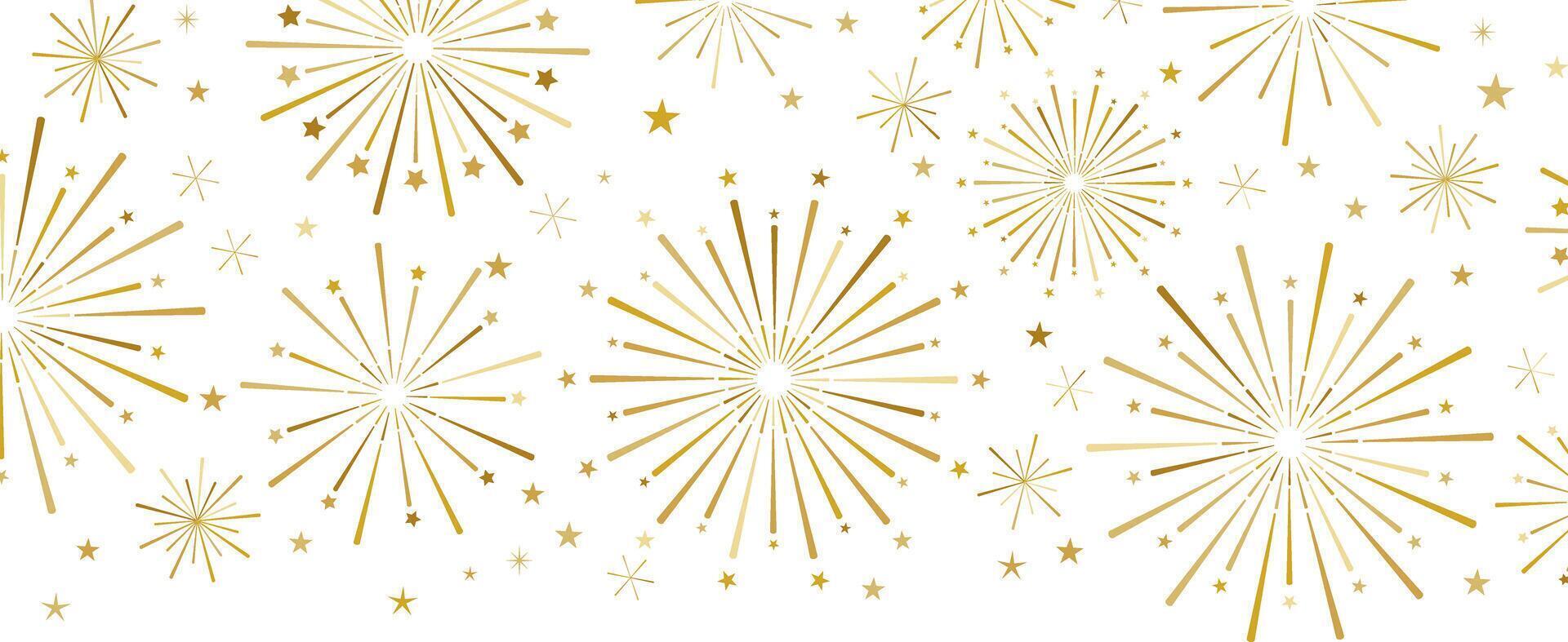 Golden firework banner with stars, isolated elegant clip art element, holiday party celebration border design vector