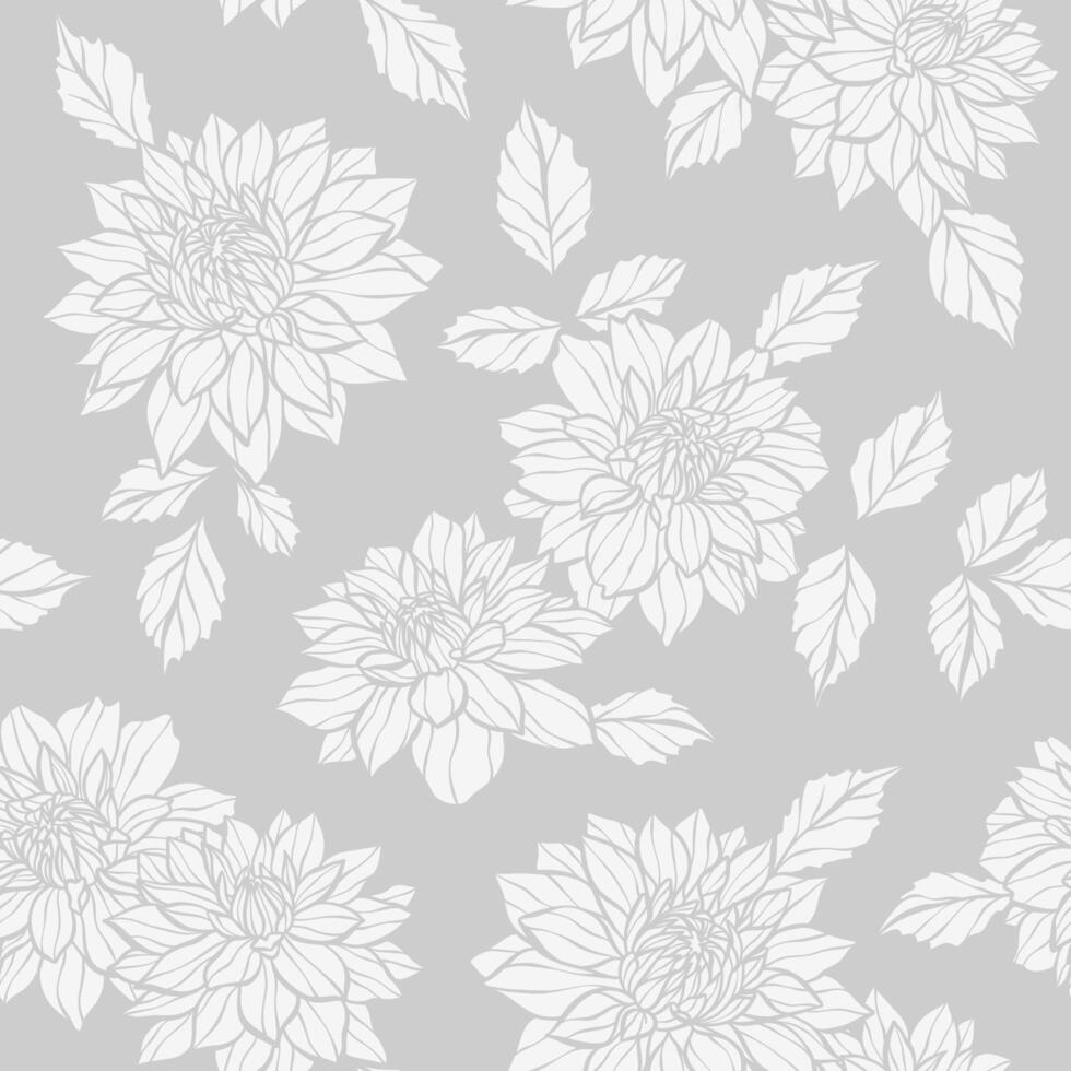 elegante gris floral modelo sin costura repitiendo dalia imprimir, repetir fondo diseño vector