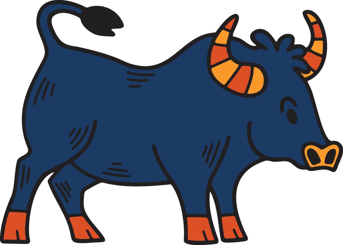 un dibujos animados vaca con cuernos y un grande boca vector