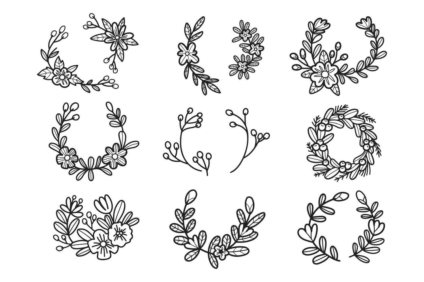A set of flower wreaths with leaves and flowers vector
