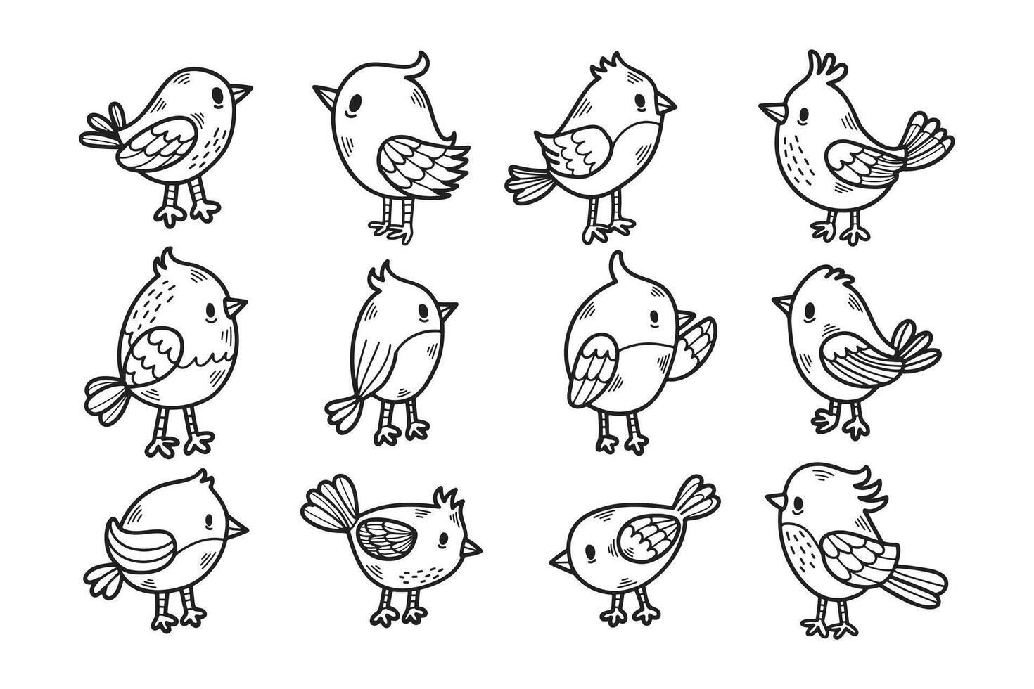 A set of twelve birds with their wings spread out vector