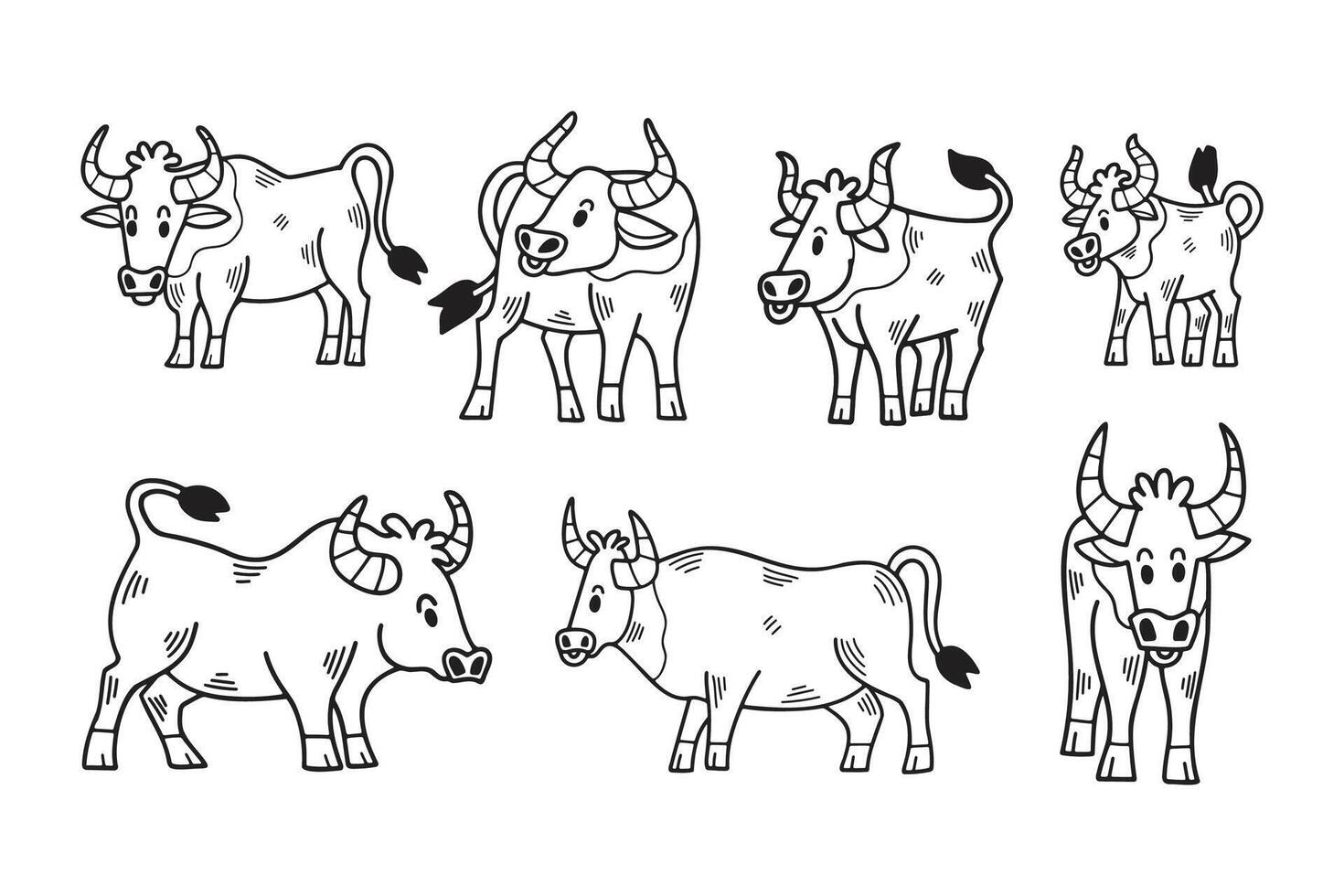 A set of black and white drawings of cows vector