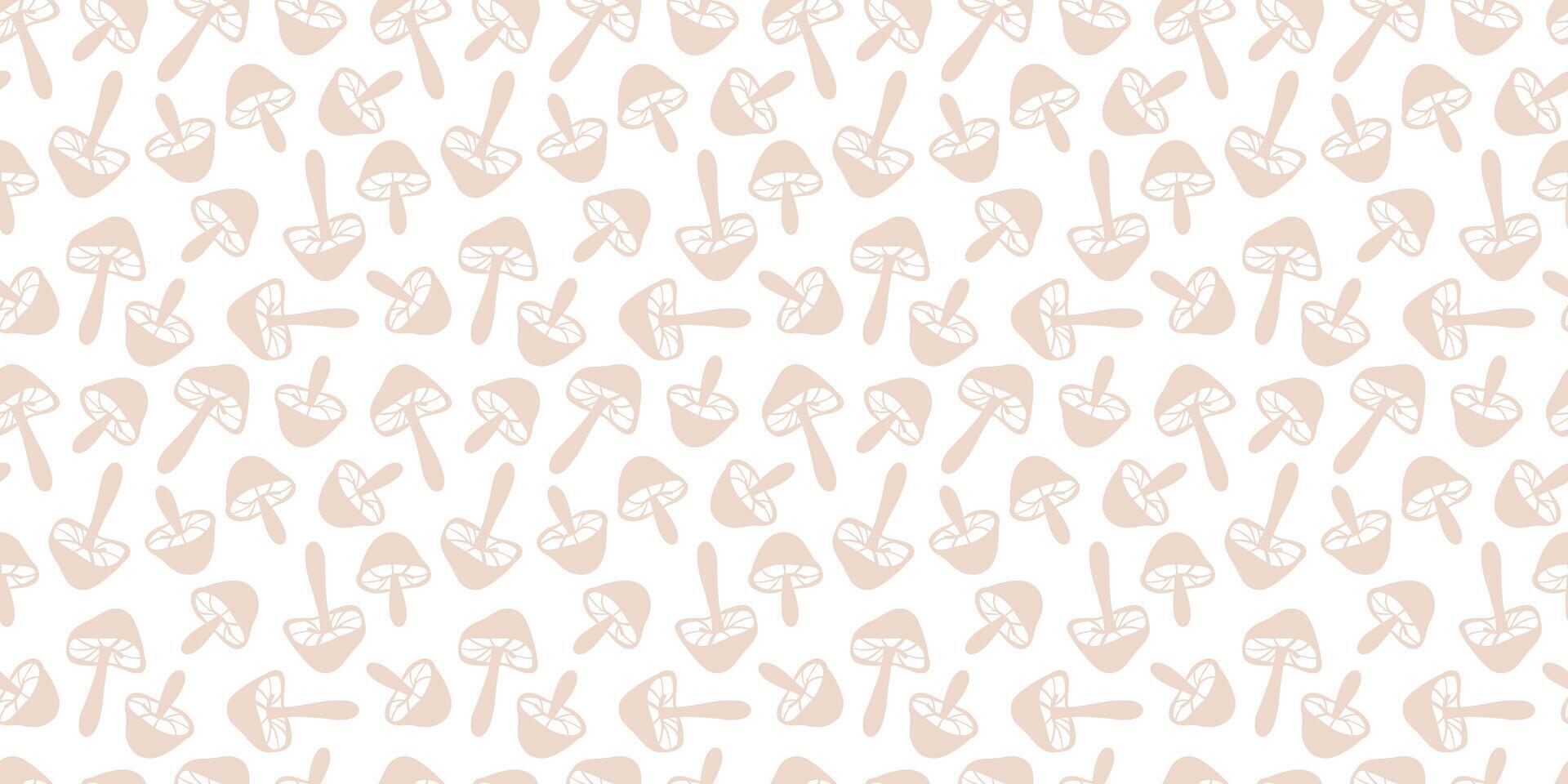 Seamless pattern of pastel mushrooms on a white background, doodle wallpaper vector