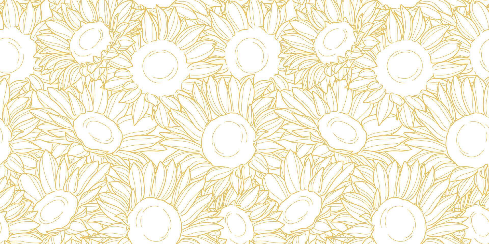Sunflower pattern, seamless line art illustration repeating background design vector