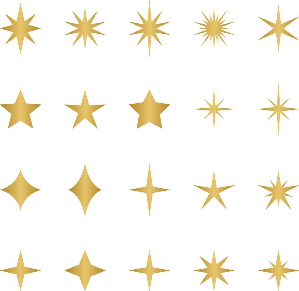 oro estrella elementos, plano acortar Arte ilustración decorativo clasificación Starburst forma coleccion vector