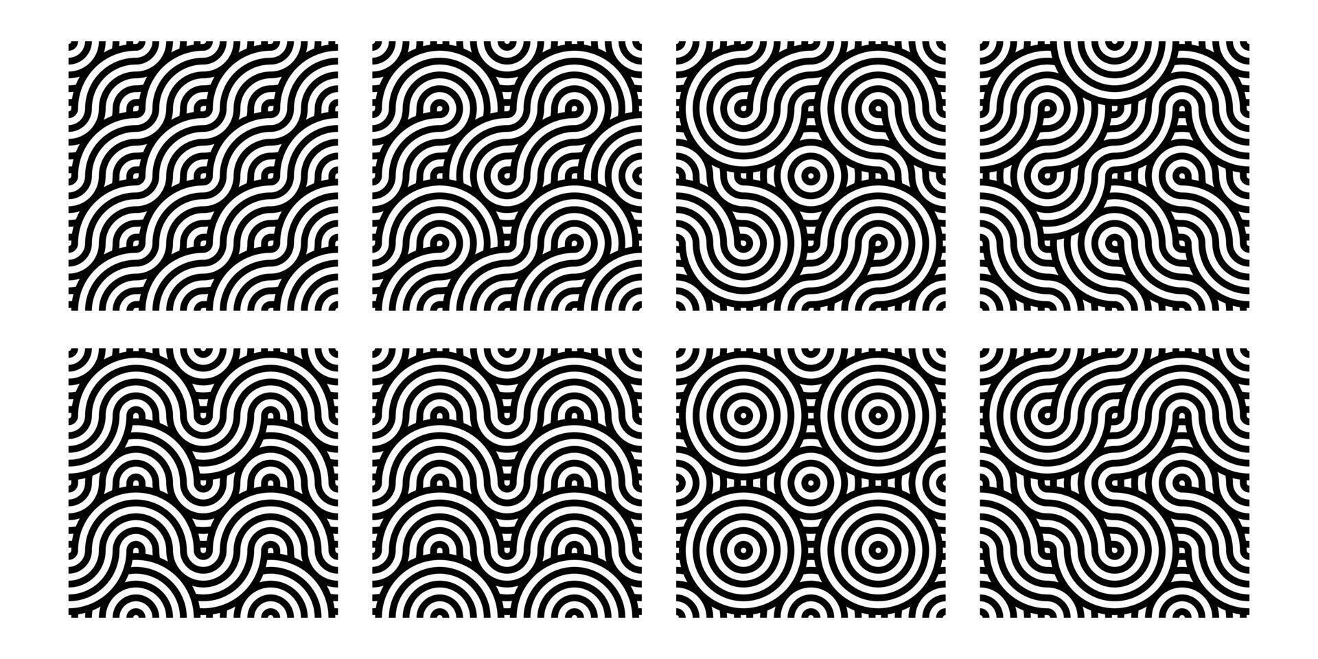 Abstract seamless pattern set, wave illustration, oriental background collection vector