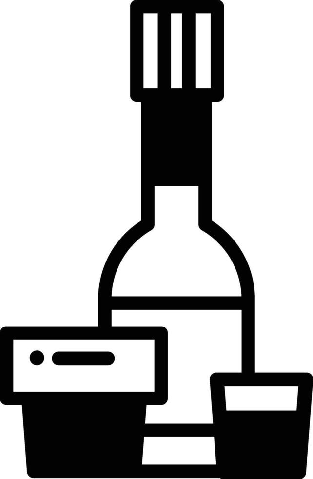 A bottle of liquor is next to two glasses vector