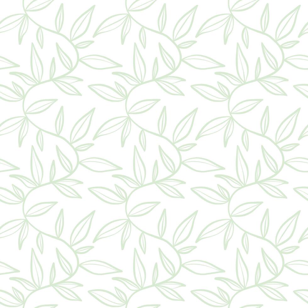 Seamless pattern with green climbing vines on white background, leaf wallpaper print vector