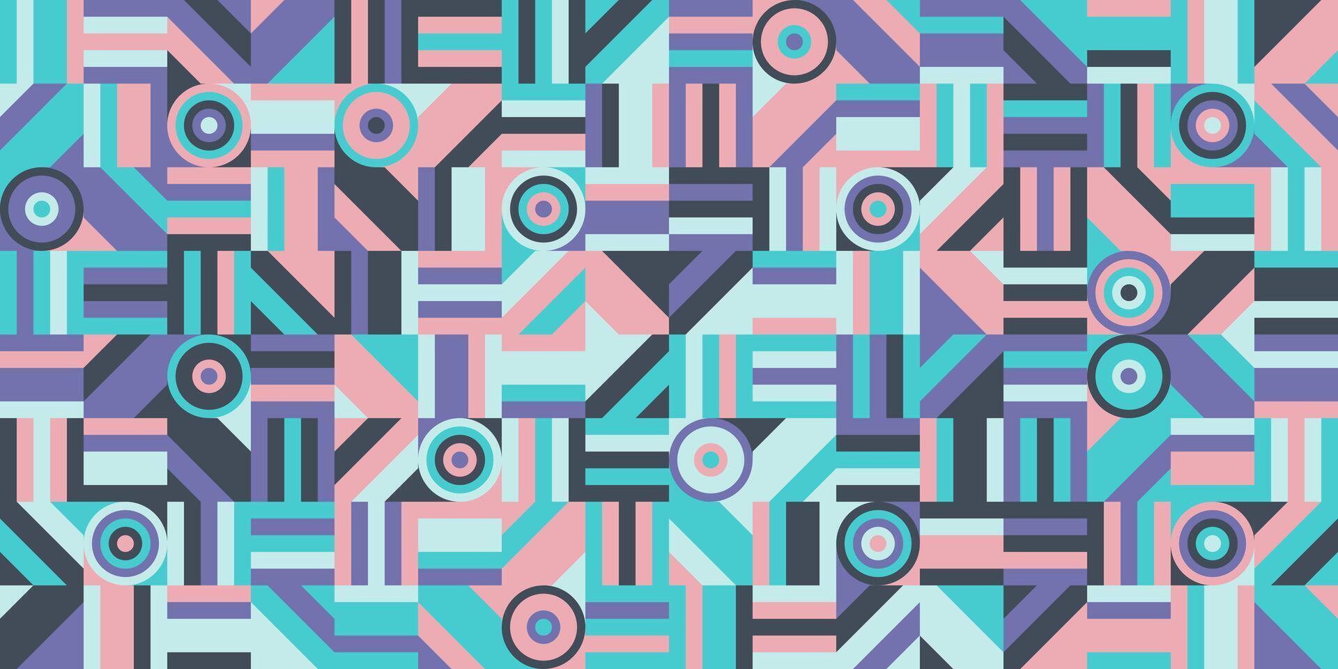 Geometric purple retro background, seamless pattern design, colorful abstract vector
