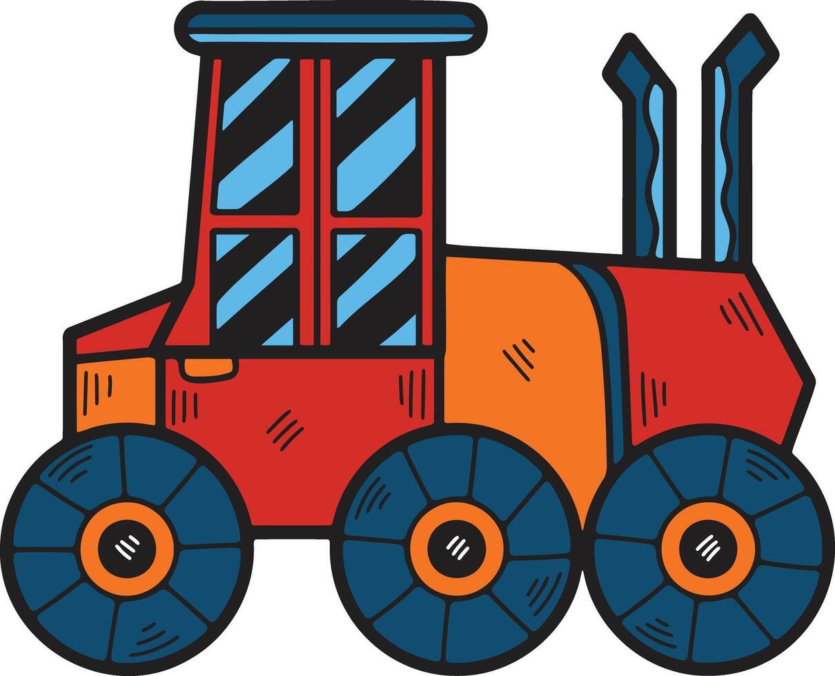 A black and white drawing of a tractor vector