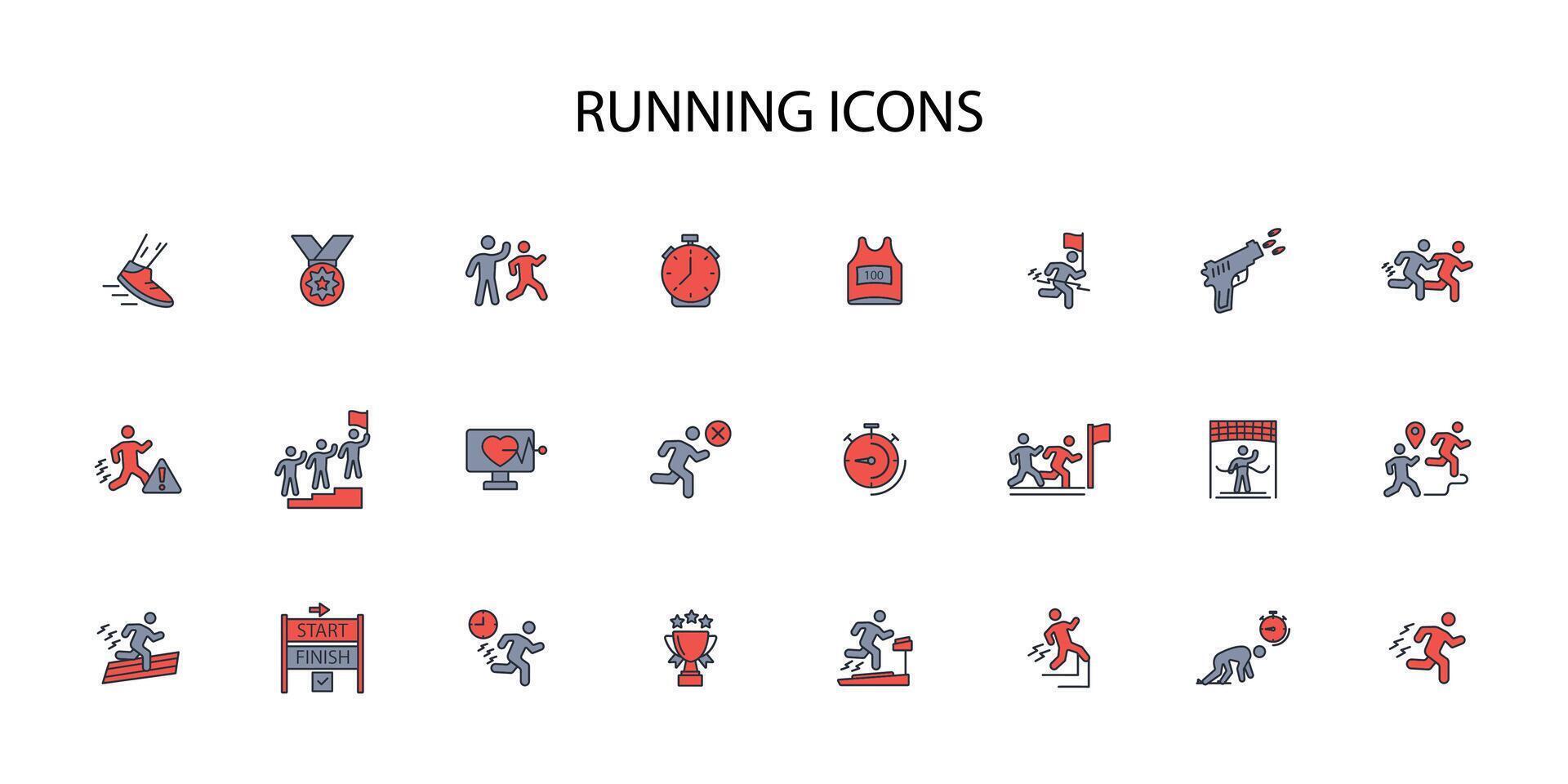 running icon set..Editable stroke.linear style sign for use web design,logo.Symbol illustration. vector