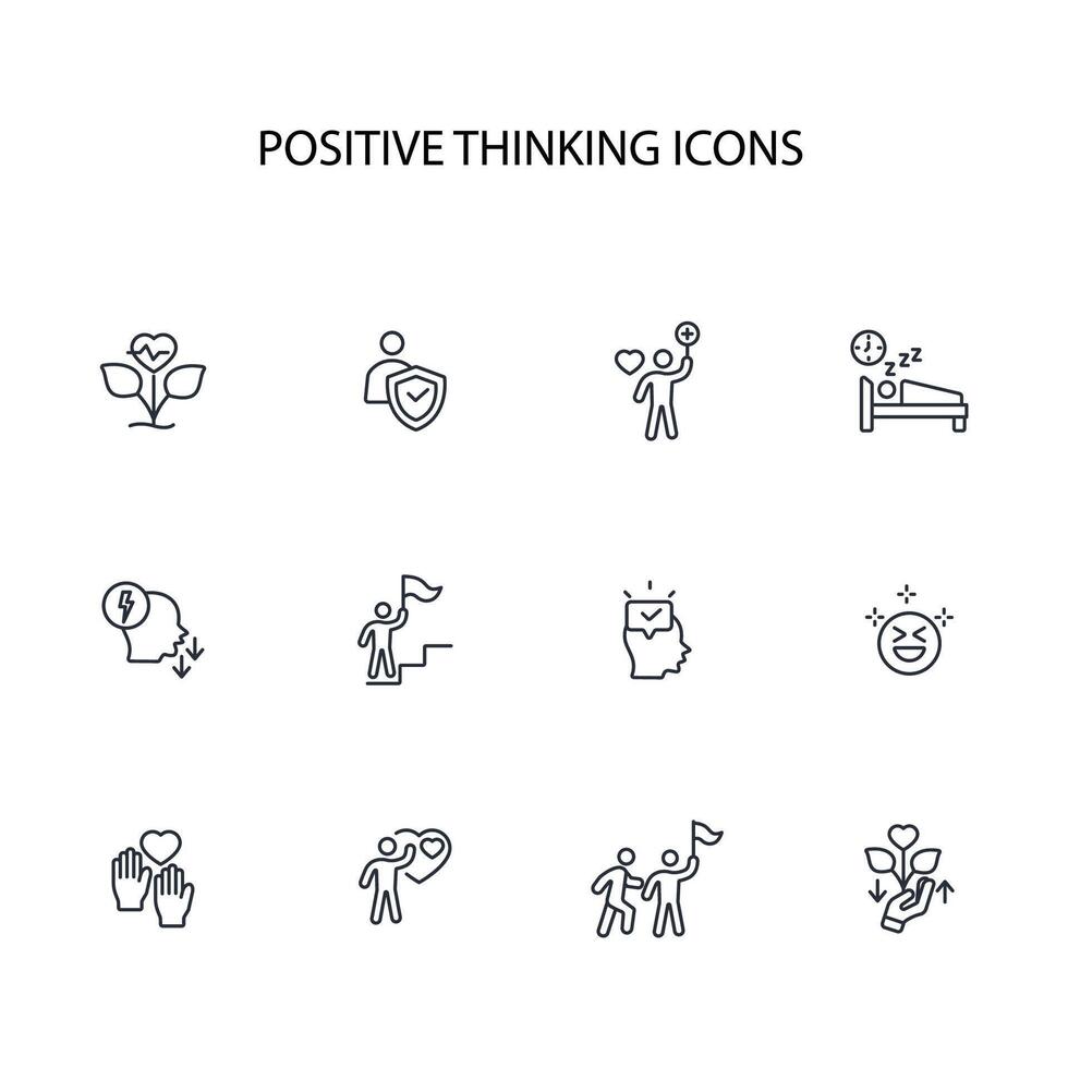 positive thinking icon set..Editable stroke.linear style sign for use web design,logo.Symbol illustration. vector