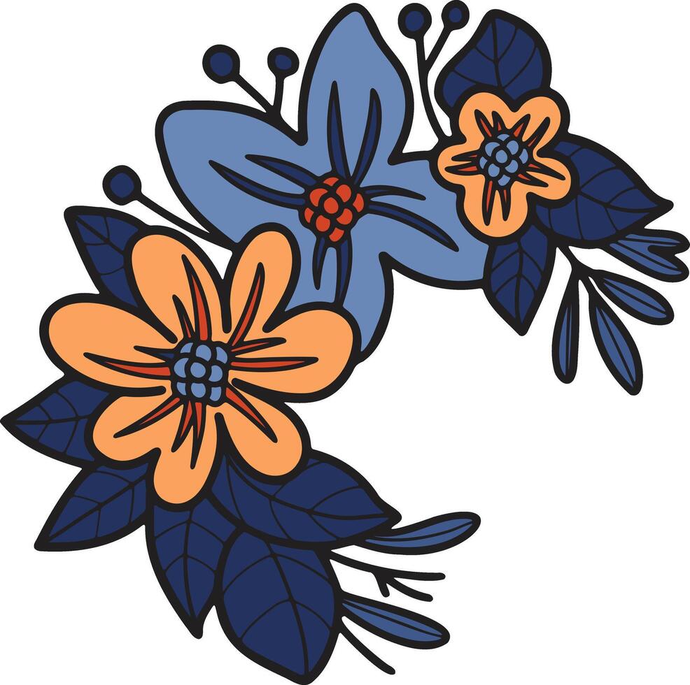 A black and white drawing of a flower with a leaf vector