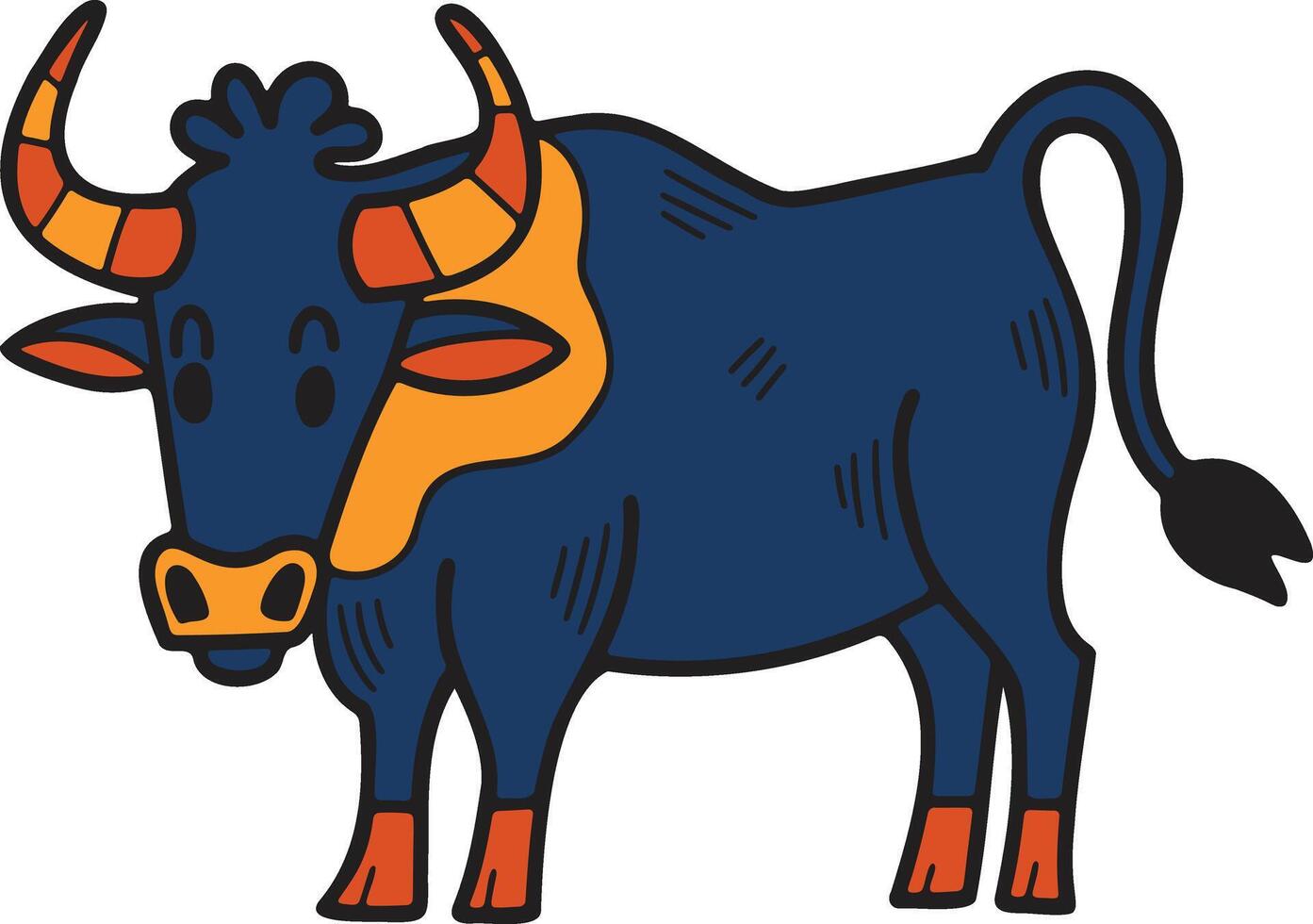 un dibujos animados vaca con cuernos y un grande boca vector