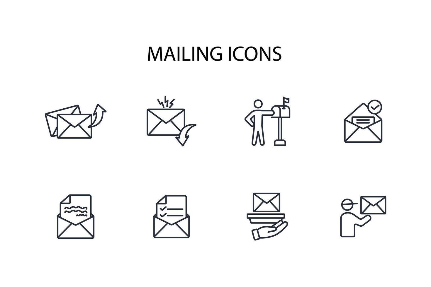 Mailing icon set..Editable stroke.linear style sign for use web design,logo.Symbol illustration. vector