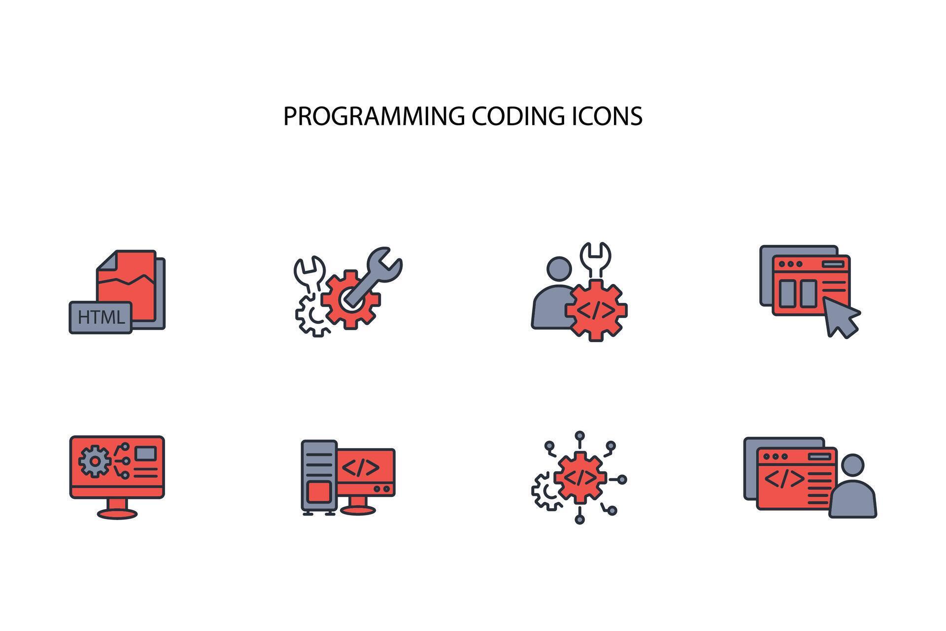 programming coding icon set..Editable stroke.linear style sign for use ...