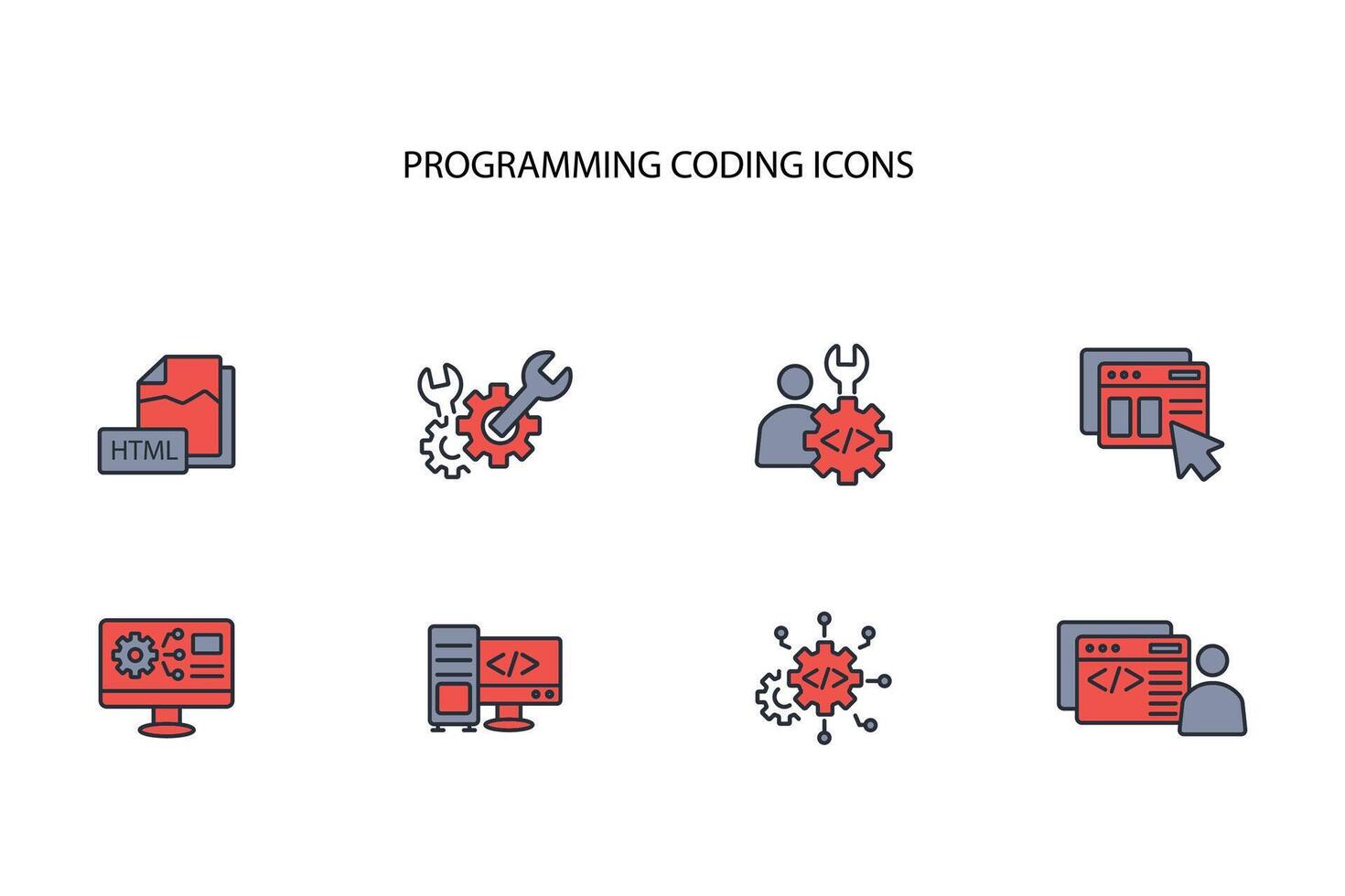 programming coding icon set..Editable stroke.linear style sign for use web design,logo.Symbol illustration. vector