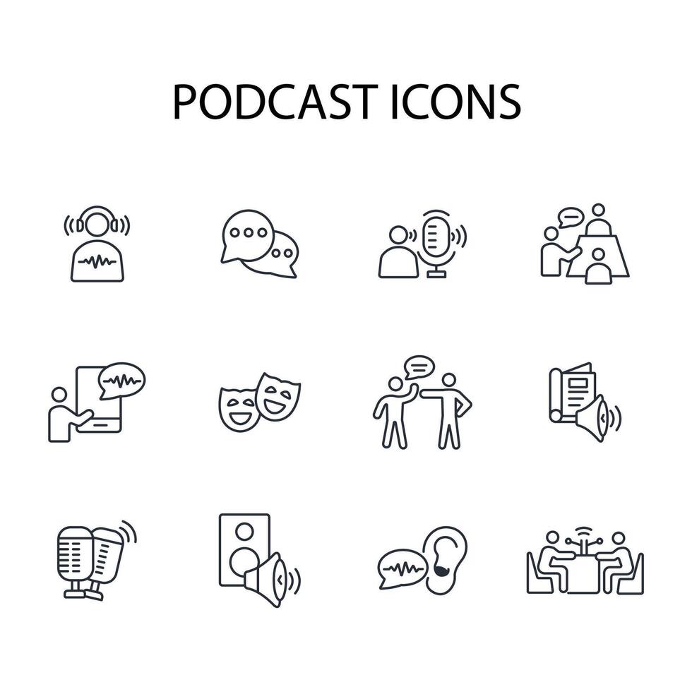 Podcast icon set..Editable stroke.linear style sign for use web design,logo.Symbol illustration. vector