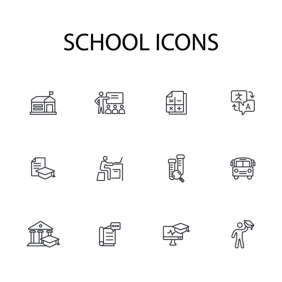 School icon set..Editable stroke.linear style sign for use web design,logo.Symbol illustration. vector