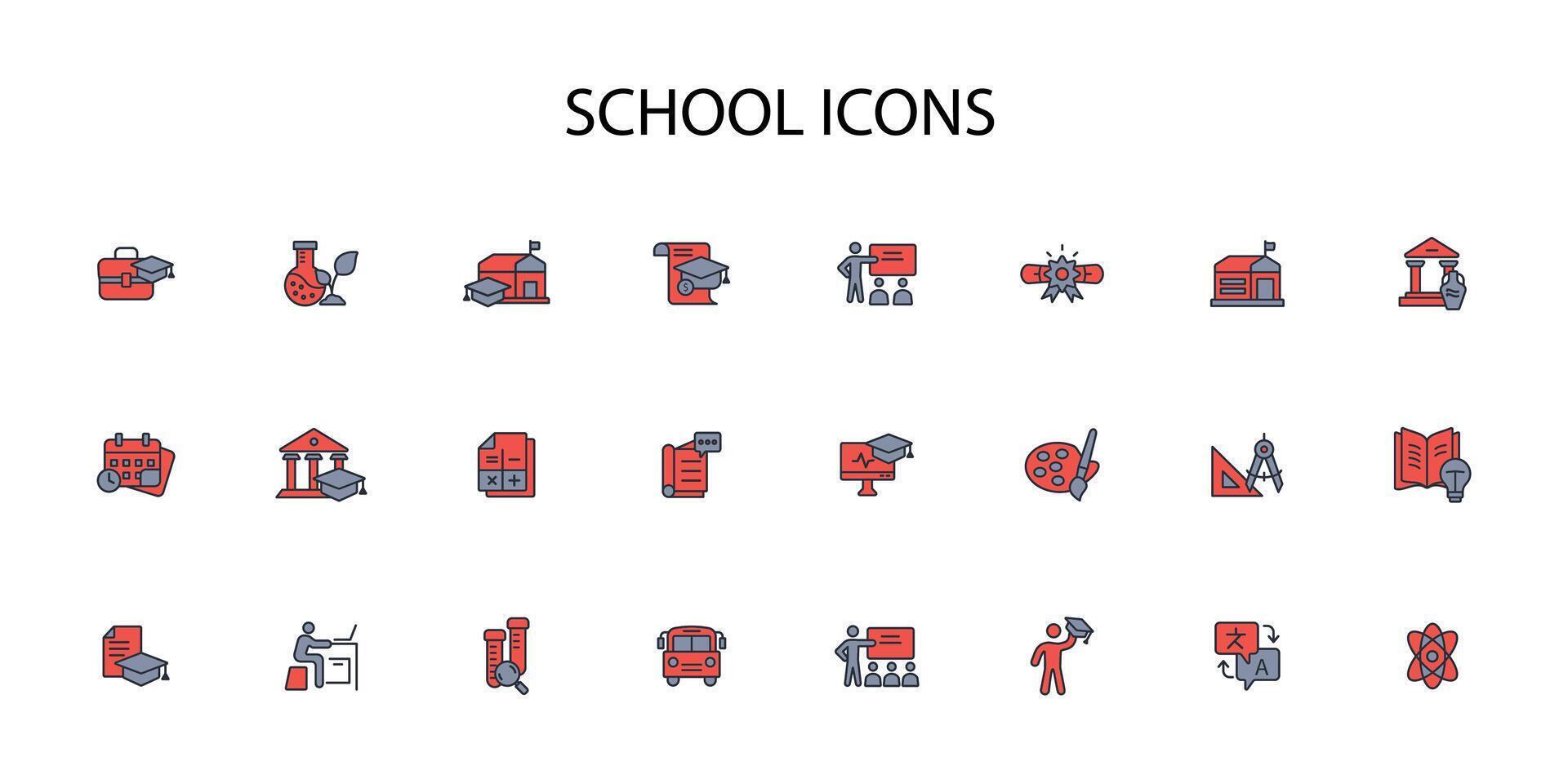 School icon set..Editable stroke.linear style sign for use web design,logo.Symbol illustration. vector