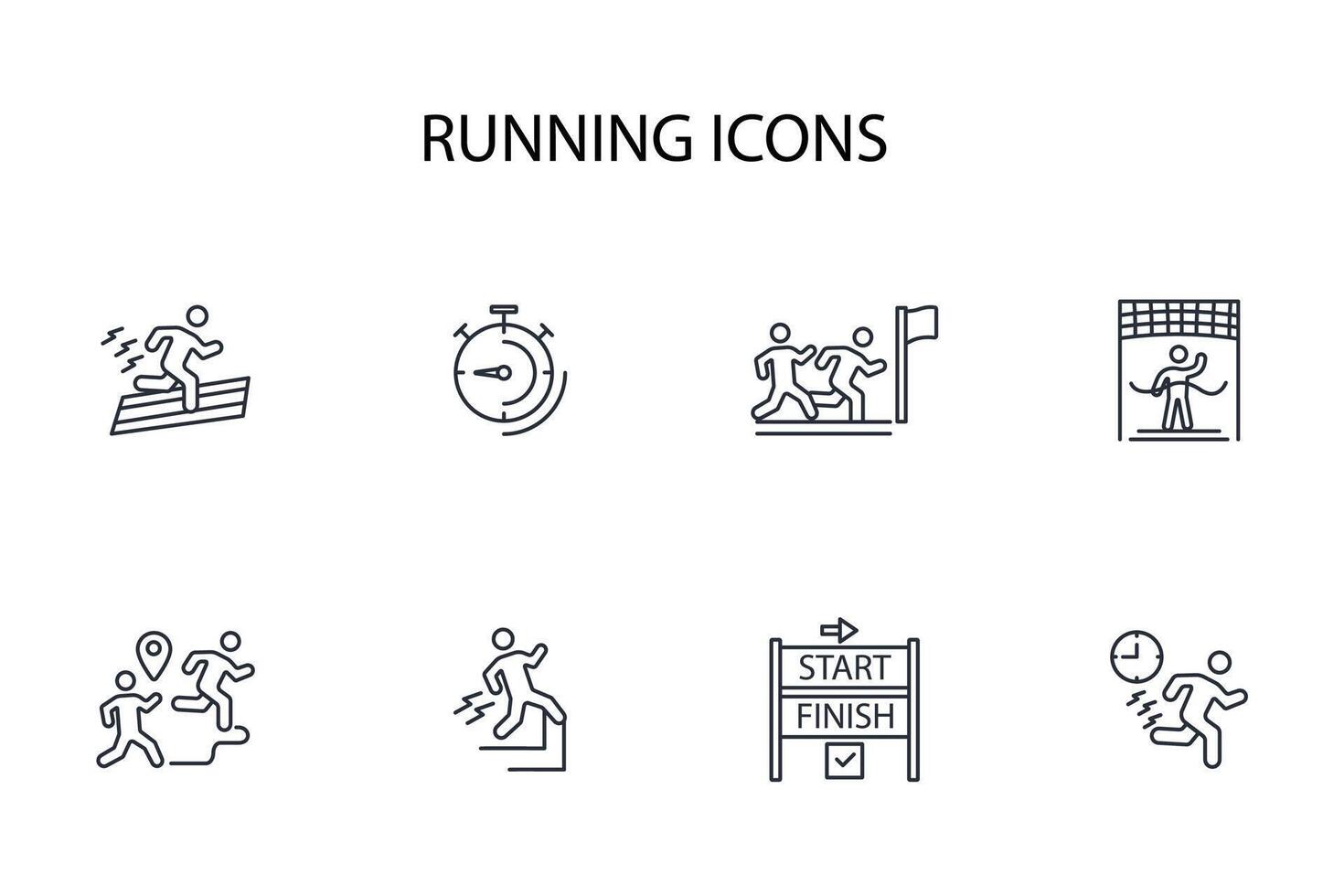 running icon set..Editable stroke.linear style sign for use web design,logo.Symbol illustration. vector