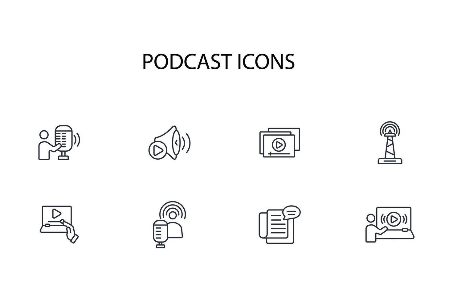 Podcast icon set..Editable stroke.linear style sign for use web design,logo.Symbol illustration. vector