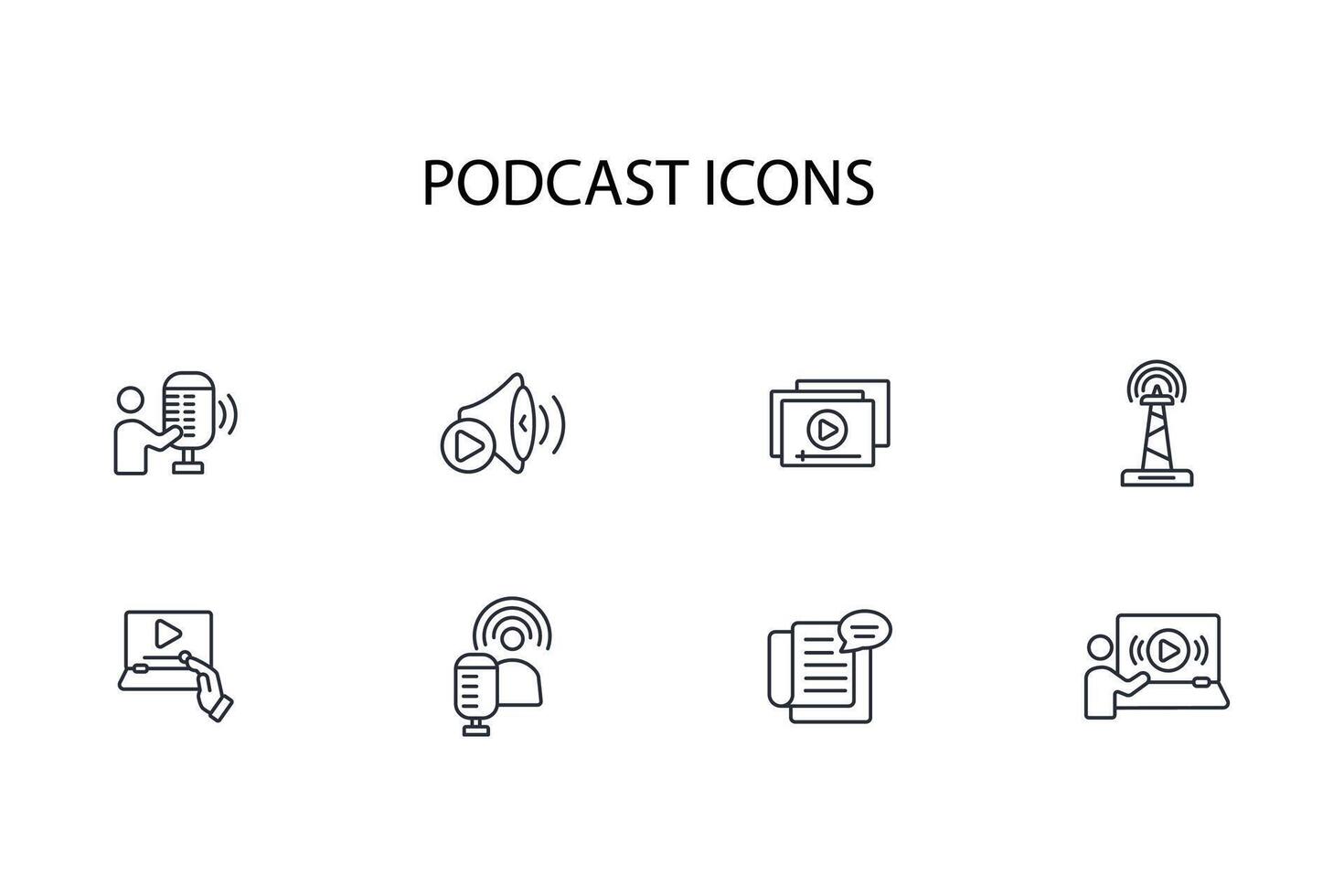 podcast icono establecer...editable trazo.lineal estilo firmar para utilizar web diseño,logotipo.símbolo ilustración. vector