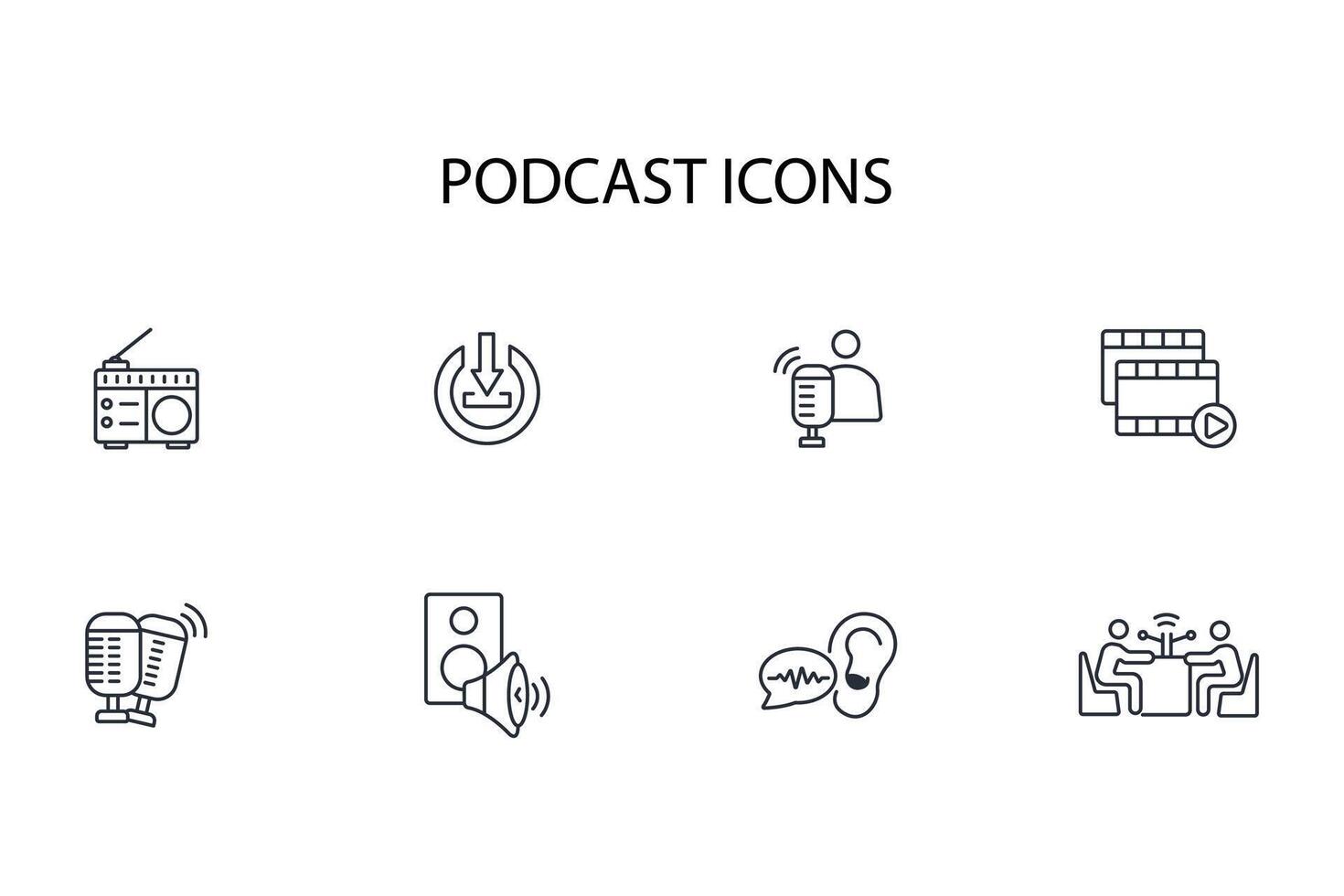 Podcast icon set..Editable stroke.linear style sign for use web design,logo.Symbol illustration. vector