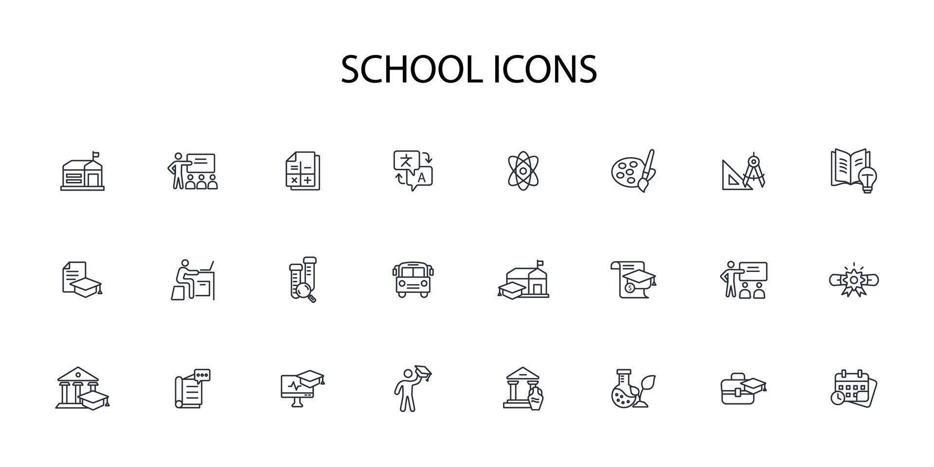 School icon set..Editable stroke.linear style sign for use web design,logo.Symbol illustration. vector