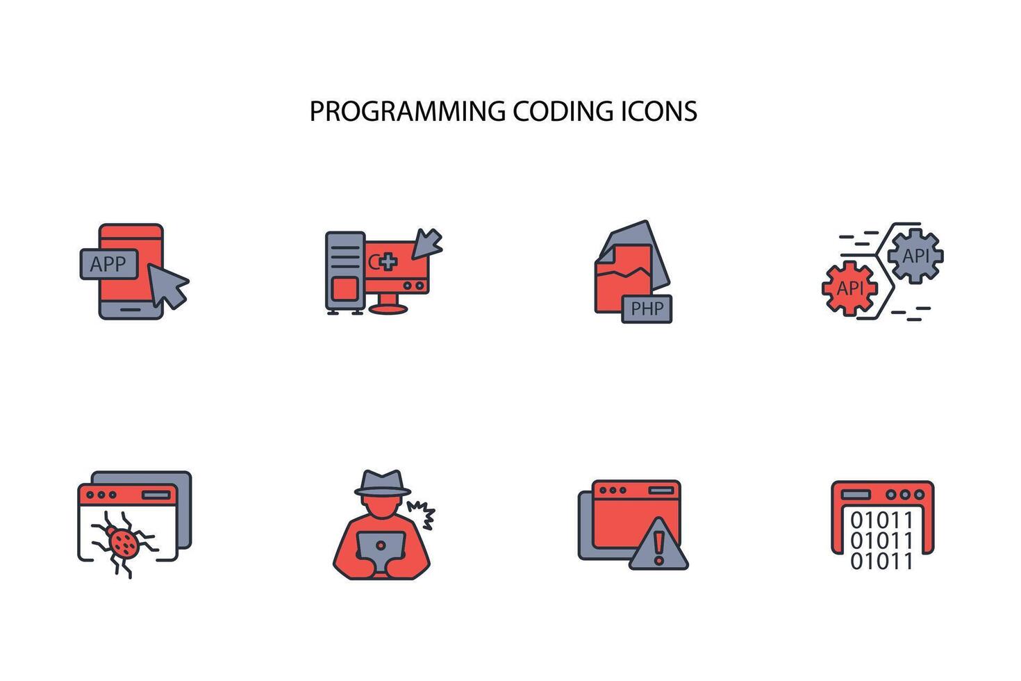 programming coding icon set..Editable stroke.linear style sign for use web design,logo.Symbol illustration. vector