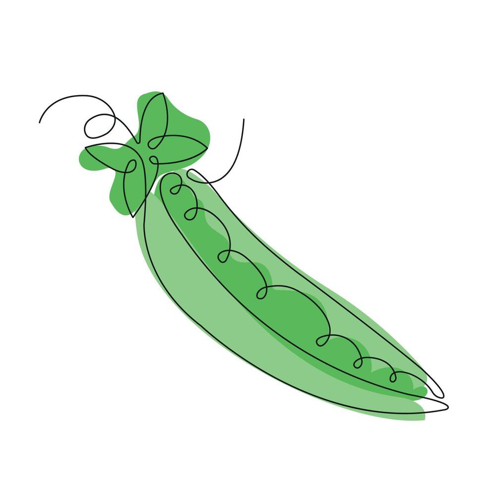 Peas in continuous line art drawing style. Peas minimalist black linear sketch with colored spots isolated on white background. illustration vector