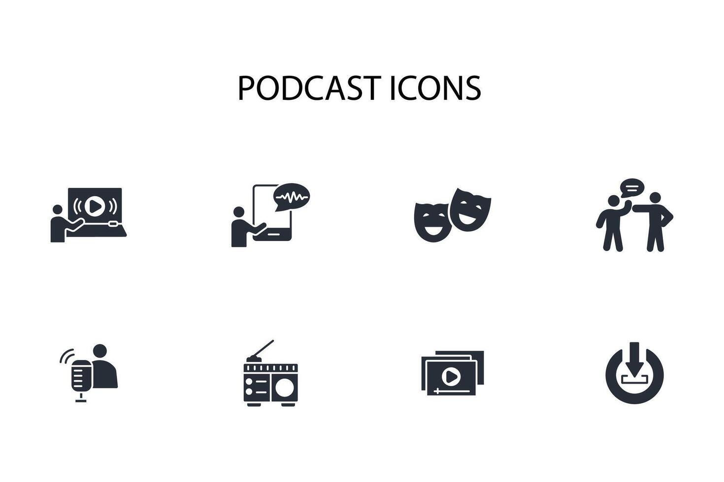 Podcast icon set..Editable stroke.linear style sign for use web design,logo.Symbol illustration. vector