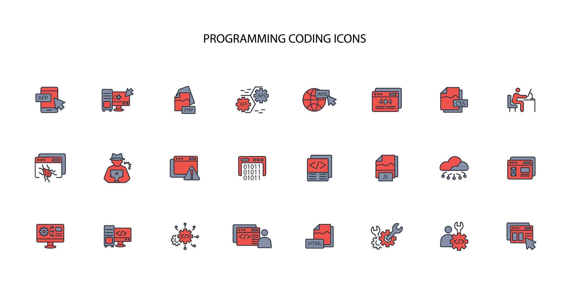 programming coding icon set..Editable stroke.linear style sign for use ...