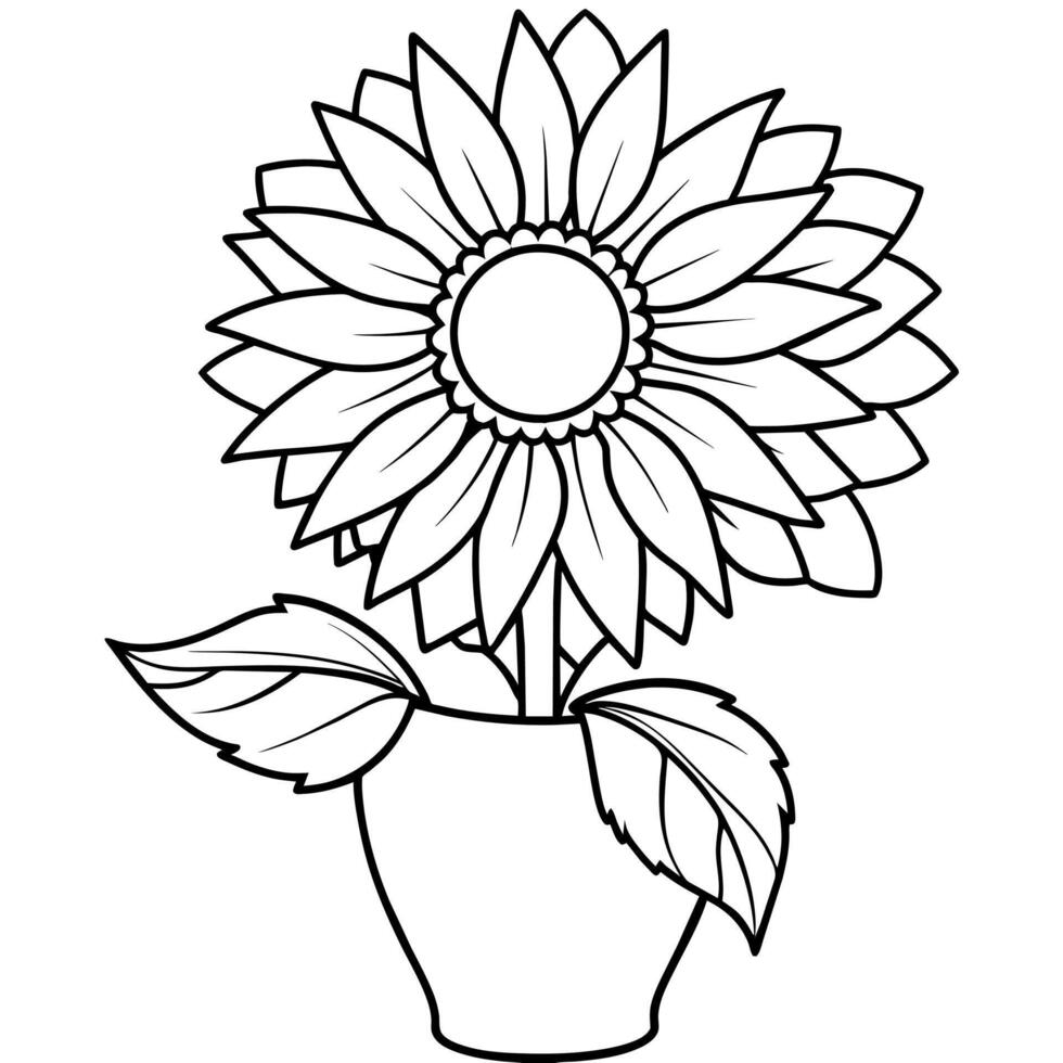 Sunflower flower outline illustration coloring book page design, Sunflower flower black and white line art drawing coloring book pages for children and adults vector