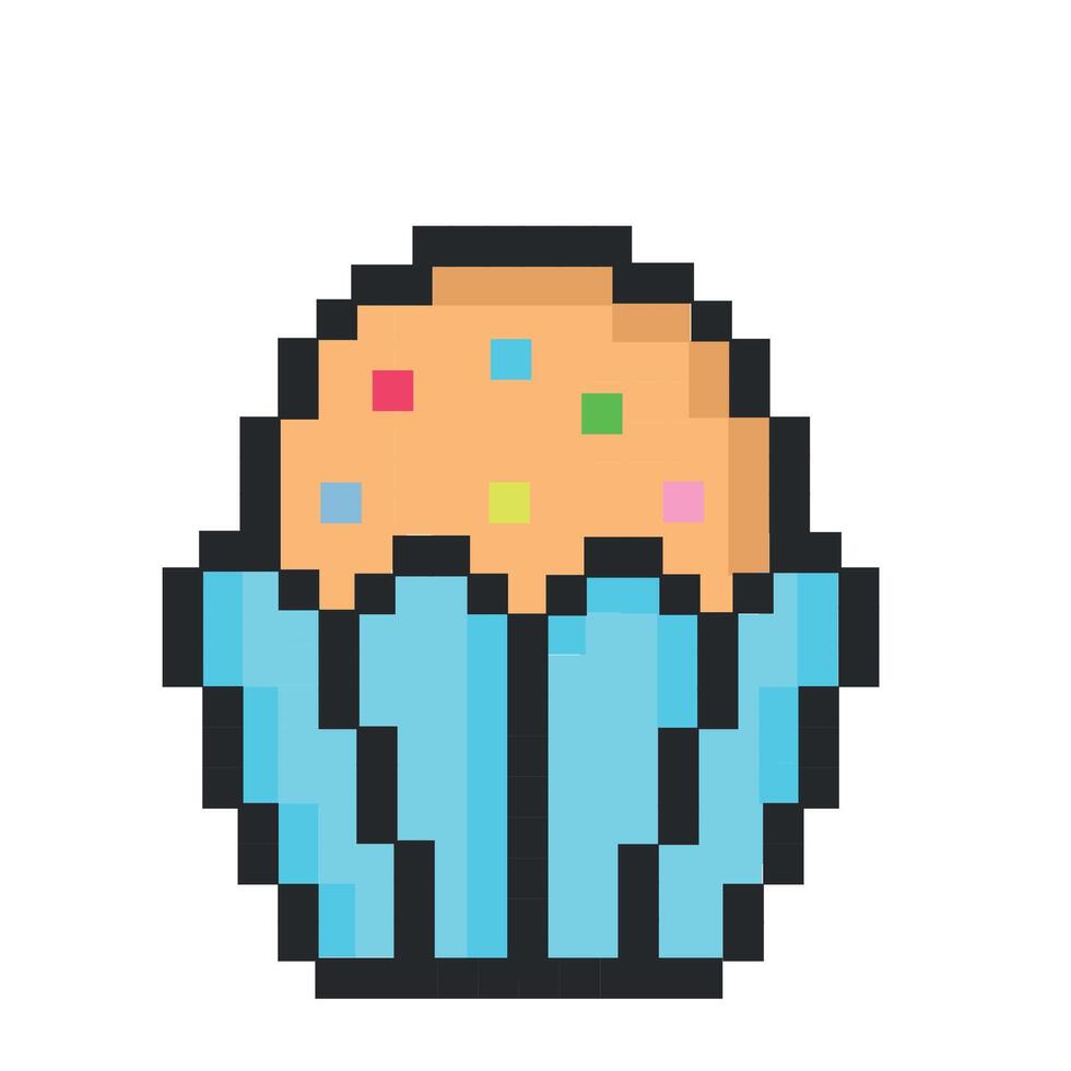Pixel cupcake icon. 80s, 90s arcade game style. Game assets 8-bit sprite, isolated street food pixel. vector