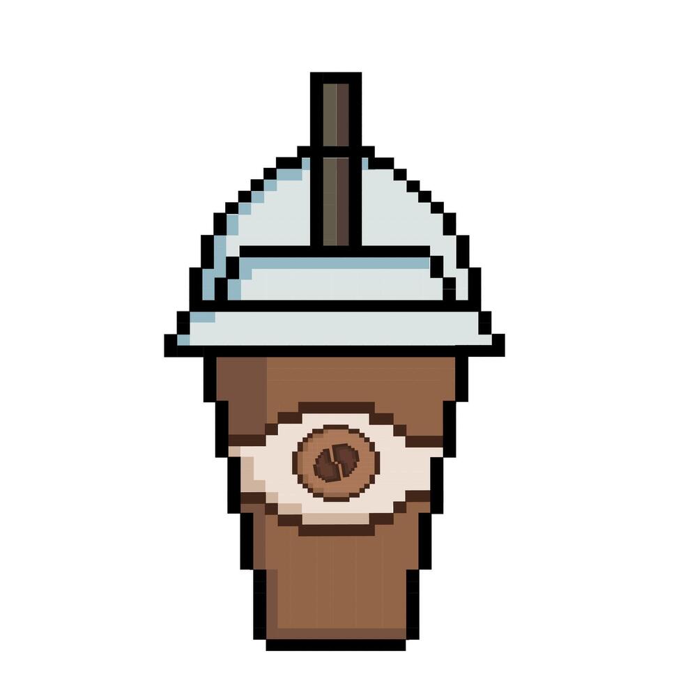 Coffee pixel art. 80s, 90s arcade game style. Game assets 8-bit sprite, isolated street food pixel. vector