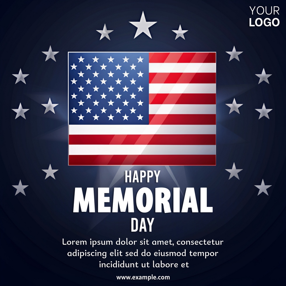 A patriotic poster for Memorial Day featuring a red, white psd