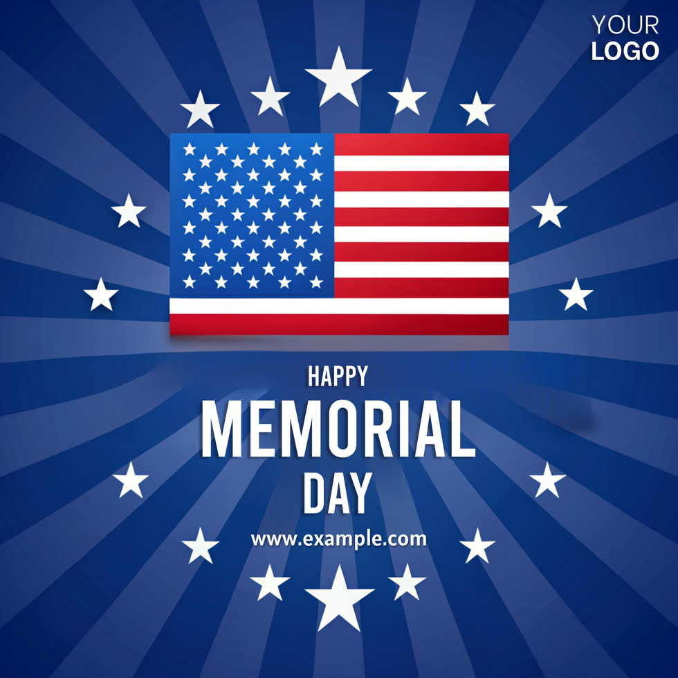 A patriotic poster for Memorial Day featuring a red, white psd