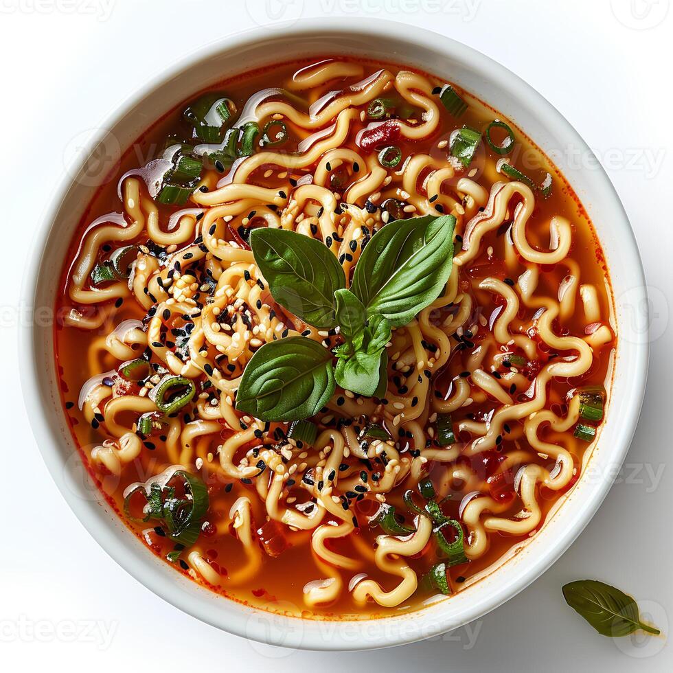 spaghetti with sauce. Pasta with sauce. Noodles in bowl isolated on white background with shadow photo